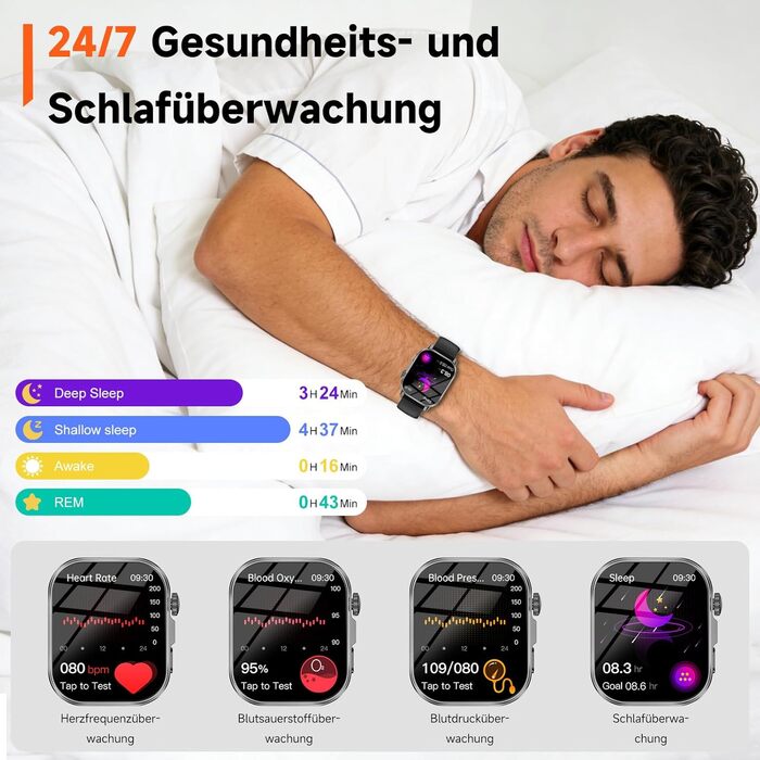 Чоловічий смарт-годинник з ЕКГ/BAT/ІМТ/ВСР/сечовою кислотою/світлодіодним підсвічуванням, 2.0-дюймовий годинник для здоров&39я з 24-годинним вимірюванням артеріального тиску, SpO2, монітором серцевого ритму, температурою тіла, монітором сну/апное, екстрен