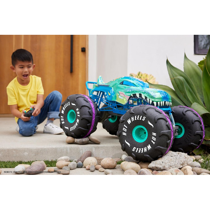 Машинка на дистанційному управлінні Hot Wheels Monster Trucks, Mega-Wrex в масштабі 16, надвелика іграшкова вантажівка на дистанці