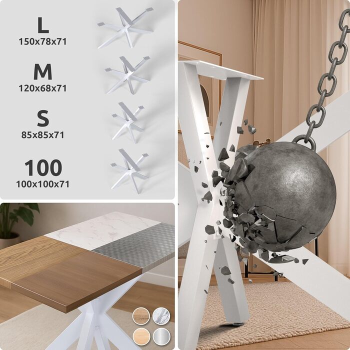 Ніжки для столу CLP Hardwick I Полозки для саморобних столів висотою 71 см I Каркас столу у формі зірки виготовлений зі сталі з порошковим покриттям, колір білий, розмір 150x78x71 см