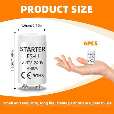 6pcs 4-80W FSU FSU Luminescent Tube Starter, AC 220-240V, UV Light Control Control Accessories, Long lifetime, Fits for Fluorescent Lamps, Aquarium UVC Lights, Neon Lights, 6pcs 4-80W FSU FSU Luminescent Tube Starter, AC 220-240V, UV Light Control Control