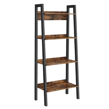 Полиця, 4-ярусна книжкова шафа, шафа для зберігання на ніжках, офіс, вітальня, спальня, кухня, індустріальний стиль, коричневий/чорний LLS054X01 Рустикальний коричневий чорний 34 x 56 x 137,5 см