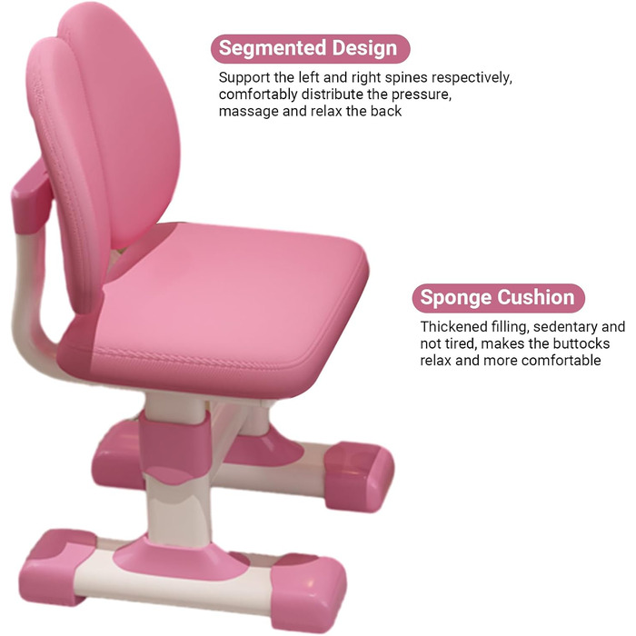 Дитячий комплект столу та стільця, комплект столу та стільця для навчання, шкільна парта для дітей, хлопчиків, дівчаток, спальні, стіл з регульованою висотою, стіл для навчання, ергономічний рожевий (1)