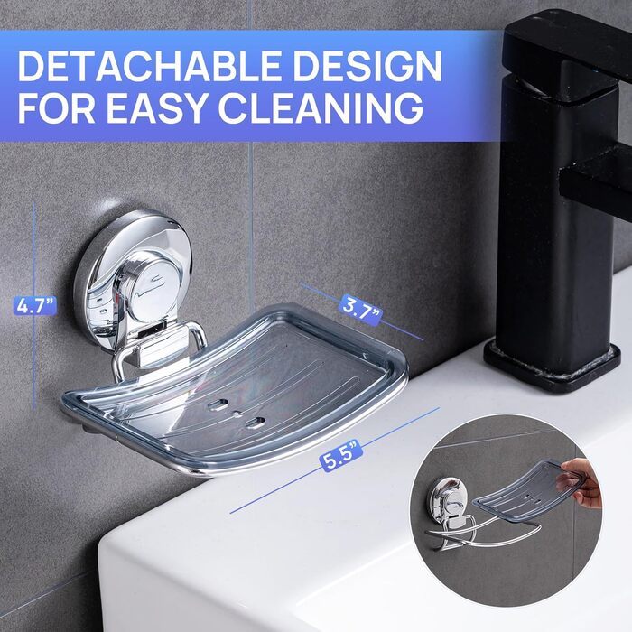 Хромована мильниця для ванної кімнати, всмоктувальна мильниця Max Hold 5 KG без свердління, нержавіюча, водонепроникна, настінна м