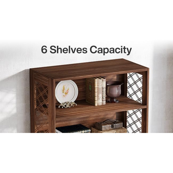 Книжкова полиця Tribesigns, вінтажна окремостояча полиця заввишки 180 см, 6-ярусна дерев&39яна книжкова полиця з відкритими полицями, для вітальні, домашнього офісу, промисловий дизайн, вінтажно-коричневий колір
