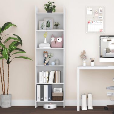 Книжкова полиця Hzuaneri, полиця, окремостояча полиця, офісна полиця, з 6 відділеннями, відкрита, для вітальні, кабінету, офісу, як роздільник кімнати, 24 x 48 x 170 см, біла 01103XBC Білий 24 x 48 x 170 см