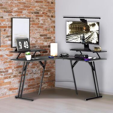 Ігровий стіл UISEBRT L-подібної форми 120 x 120 см з підставкою для монітора, ергономічний великий комп&39ютерний стіл з вуглецевого волокна, кутовий стіл для домашнього офісу - чорний