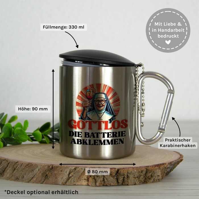 Чашка для пиття з нержавіючої сталі з карабіном Ідея подарунка 330 мл Чашка Келихи для кемпінгу Срібний