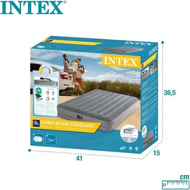 Надувний матрац Intex 64114E Dura-Beam Standard Prestige Fiber-Tech розмір Queen вбудований електричний насос USB висота 30,5 см вантажопідйомність 272,2 кг Надувний матрац середньої висоти Queen