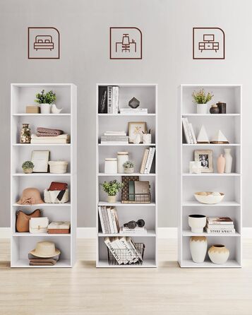 Книжкова полиця VASAGLE, 6-ярусна, відкрита полиця для зберігання, окремостояча полиця, 24 x 60 x 178,5 см, для вітальні, домашнього офісу, їдальні, хмарно-білий LBC169T14 6 ярусів (60Ш x 178,5В см) хмарно-білий