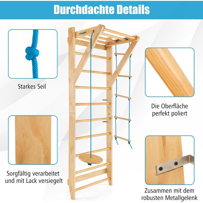 Стіна для скелелазіння COSTWAY, Гімнастична стіна, Гімнастична стіна на відкритому повітрі, Гімнастичне обладнання, Дерев&39яна, Вантажопідйомність 100 кг