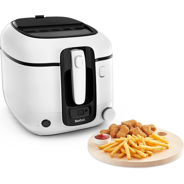 Фритюрниця Tefal Super Uno FR3140 в т.ч. таймер Ємність 2,2 літра Запчастини, які можна мити в посудомийній машині Антипригарне покриття Фільтр для видалення запахів Захист від бризок Знімний контейнер Білий/Чорний Super Uno з таймером білий/чорний