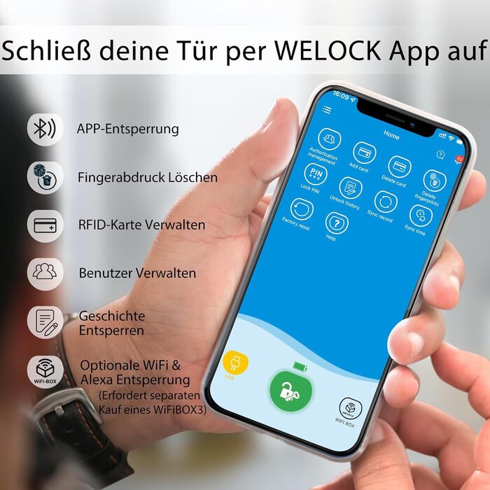 Електронний дверний замок із RFID-картою Bluetooth WiFi для 30-70 мм регульованого циліндра, електронний замок із відбитком пальця, сріблястий, 51 Fingerprint Lock