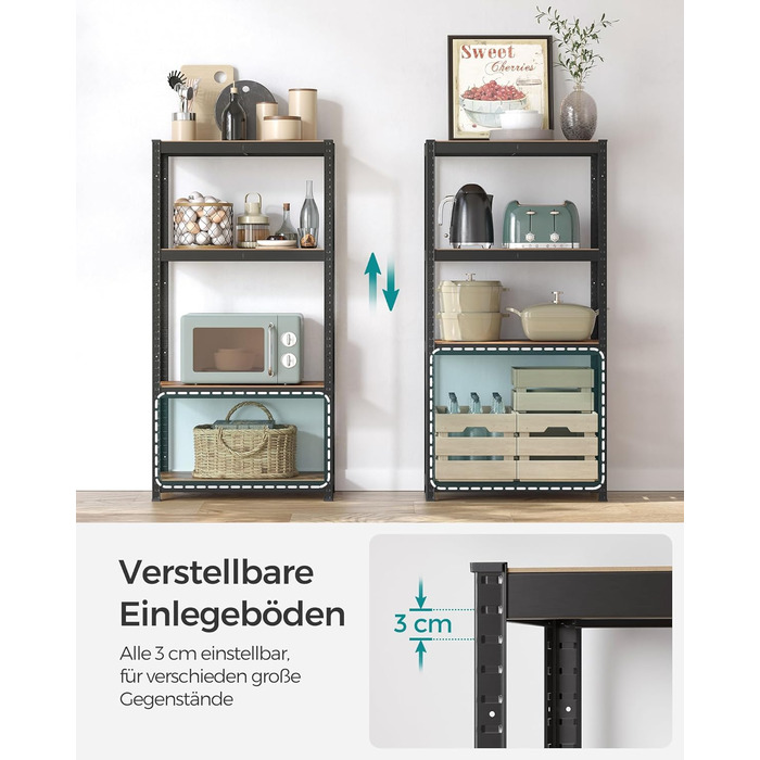 Окремостояча полиця SONGMICS, книжкова шафа, полиця для зберігання, 4 полиці, регульована, 40 x 80 x 160 см, вантажопідйомність до 520 кг, для кухні, вітальні, вінтажний коричнево-чорний GLR044B11 1 Вінтажний коричневий чорний