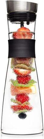 Скляний графин з кришкою з нержавіючої сталі (1 літр) - Графин для води з фруктовою вставкою з боросилікатного скла - Графин склян