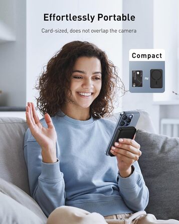 Магнітний зовнішній акумулятор для iPhone 15/14/13/12 серії, USB-C бездротова швидка зарядка Powerbank, Mini Power Bank PD 20W, ма