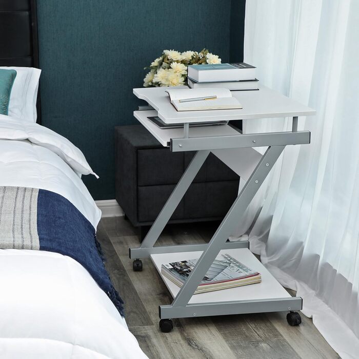 Стіл VASAGLE, комп'ютерний стіл на 4 коліщатках, 2 з яких з гальмами, стіл для ПК, шухляда для клавіатури з плавним ходом, проста