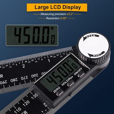 Цифрова кутова лінійка Protractor з РК-дисплеєм Дисплей кута вимірювання кута з нержавіючої сталі для деревообробних майстрів домашньої роботи, вимірювання кута 360, функція утримання 400 мм (стиль 5)