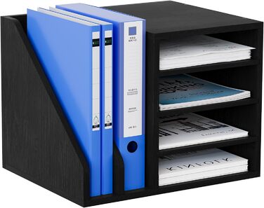 Відділення дерев&39яний органайзер для офісного столу формату A4 Тримач для документів Лоток для файлів Тримач для журналів Лоток для листів Організатор для паперових журналів, чорний, 6-