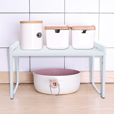 Розширювана полиця для шафи, 66 см, штабелюваний органайзер для кухонної стільниці, кухонна полиця для спецій, полиця для комори, регульований органайзер для шафи, полиця для зберігання речей для кухні та офісу (2 шт., білий M) Білий 2 шт., білий M