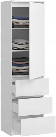Шафа з шухлядами - Шафа з 3 шухлядами та полицями - Шафа шириною 50 см, висотою 180,5 см, глибиною 40 см - Спальня, дитяча кімната, шафа для білизни - Білий
