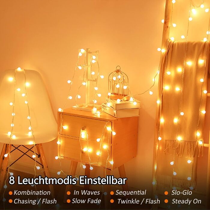 Казкові вогні 3-в-1 джерело живлення, 13M 100 світлодіодів казкові вогні акумулятор / usb / струм, 8 режимів і функція таймера, дл