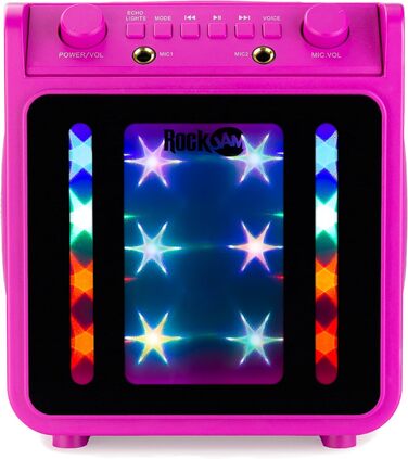 Караоке-машина RockJam 10 Вт, акумуляторна, з двома мікрофонами, рожева