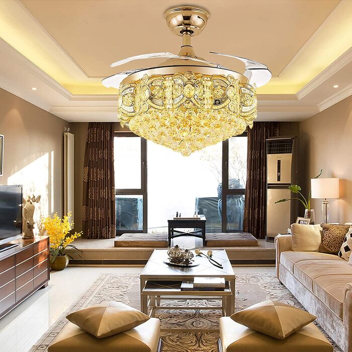 Безшумний вентилятор з лампою Кришталева люстра-вентилятор з підсвічуванням Сучасний стельовий вентилятор з підсвічуванням і світл