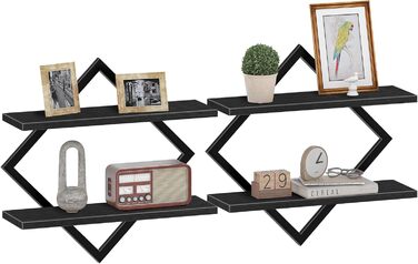 Настінна полиця, комплект з 2 шт., плаваюча полиця, 2-рівневі підвісні полиці, для вітальні, спальні, кухні, офісу, чорна DTBJ01P2BB 2 Чорний