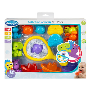 Набір для купання Playgro, 15 предметів іграшки для ванни, сітка для зберігання, тварини та кораблики, подарунок для малюків від 6 місяців