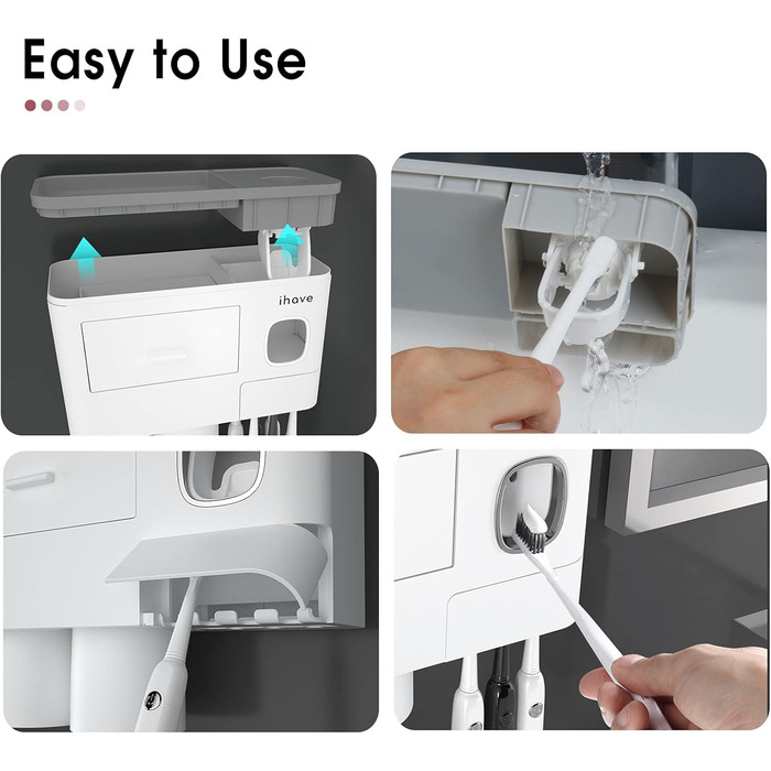 Тримач для зубних щіток для прикраси ванної кімнати, настінний тримач для зубних щіток на 2 кружки з дозатором зубної пасти, аксес