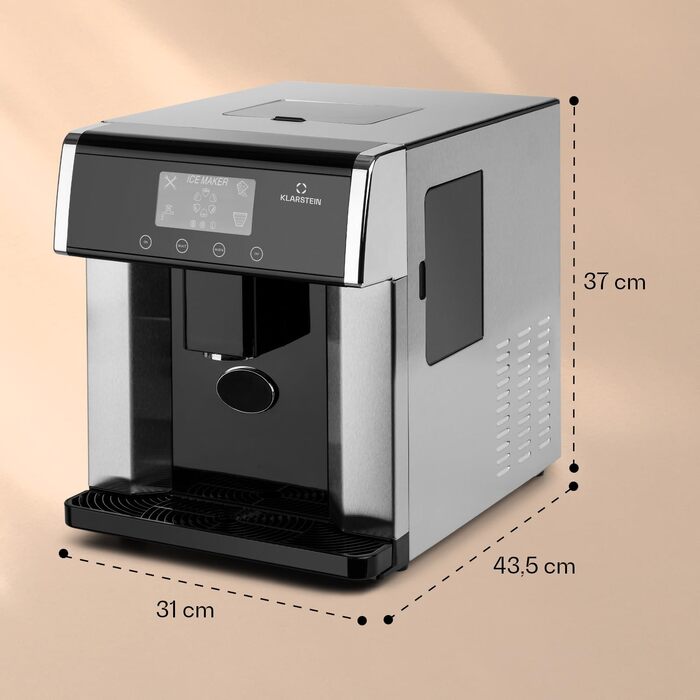 Машина для виробництва кубиків льоду Klarstein мала, 3-літрова льодогенераторка, машина для кубиків льоду з 3 розмірами кубиків льоду, швидка міні-машина для кубиків льоду, легке очищення, льодогенератор для 15 кг льоду за 24 години