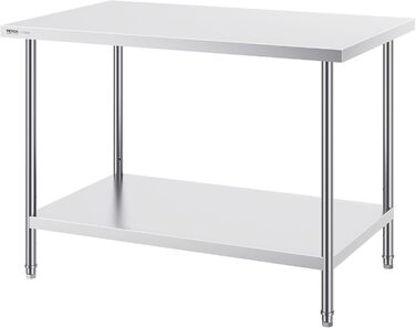 Кухонний робочий стіл з нержавіючої сталі VEVOR, стіл з нержавіючої сталі з 4 універсальними колесами, кухонний стіл для підготовчих робіт на кухні, 76 x 122 x 86 см (762 x 1219 x 864 мм)