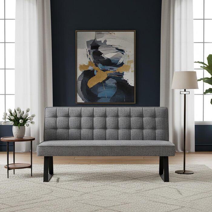 Лавка DUBI Furniture Clara 160 см з пружинною оббивкою Сучасна обідня лавка світло-сірого кольору М&39яка кухонна лавка з оббивкою 15 см та чорно-сірими металевими ніжками 160 см