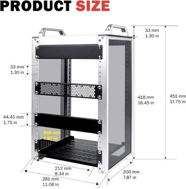 Дюймова серверна стійка, міні-стійка глибиною 200 мм з полицею та заглушкою, для NAS, AV та мережевого обладнання (сріблястий), 1, 8U 10-