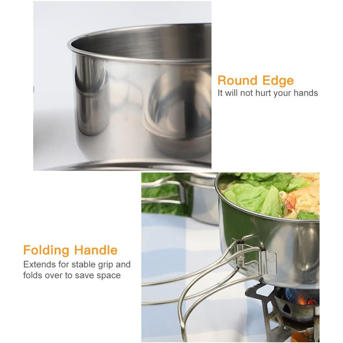 Набір посуду Lixada для кемпінгу, 4 предмети, нержавіюча сталь, компактний складаний посуд для пікніка, приготування їжі в походах та кемпінгу