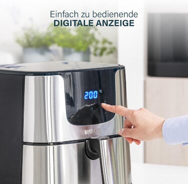 Фритюрниця Princess XXL на 5,5 літрів на 62,2 менше споживання енергії Цифрова фритюрниця Deluxe 8 програм Нержавіюча сталь Без масла Aerofryer 182060, Срібло ЗВИЧАЙНИЙ ДИЗАЙН 5,5 Л