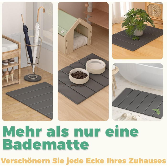 Килимок для ванної з каменю, 60 см складний діатомовий килимок для ванної, суперпоглинаючий килимок для ванної, швидковисихаючий, нековзний для ванної кімнати, легко миється, сірий