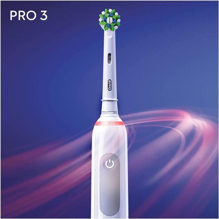 Електрична зубна щітка Oral-B PRO 3 3000 CrossAction, з 3 режимами чищення та візуальним регулюванням тиску на 360 для догляду за зубами, подарунок чоловіку/жінці, дизайн від Braun, білий