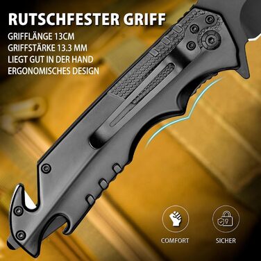 Кишеньковий ніж NedFoss FA48, 10-сантиметровий рятувальний ніж з різаком для ременя, склобій та відкривачка для пляшок, складаний