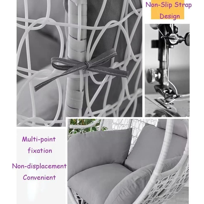 Крісло-яйце AALLYN з ротанга з м&39якою подушкою, для вулиці/приміщення з регульованою висотою, для заднього двору, саду, балкону, газону, вітальні (Колір сірий)