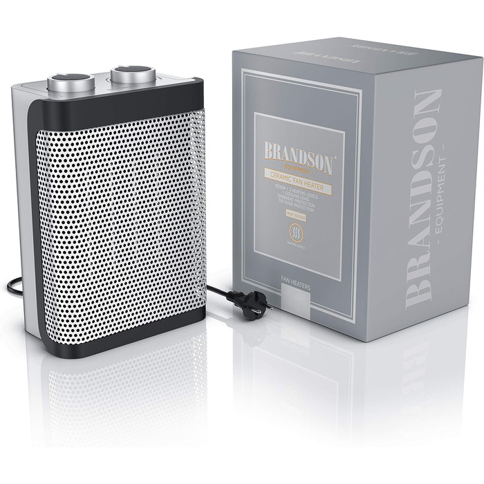 Керамічний вентилятор-обігрівач - 2 рівні потужності - Плавне регулювання температури - 1500 Вт - Енергозберігаючий, тихий вентилятор-обігрівач для ванної кімнати - Захист від перегріву, захист від перекидання - Обігрівач