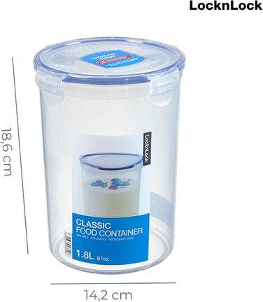 Контейнер Lock&Lock PP Classic Круглий 1,8 л Ø 14,2 x 18,6 см 100 герметичний Без BPA Для зберігання в морозильній та холодильній камері Підходить для миття в посудомийній машині та використання в мікрохвильовій печі. 1,8 літри