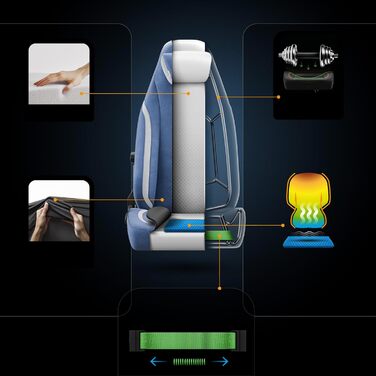 Ергономічне ігрове крісло Diablo з тканини, крісло X.Eye Prime для ПК з магнітним підголівником, ігрове крісло з функцією охолодження, ігрове крісло, ергономічне, міцне, з тканини, 140 кг, Meta Ocean
