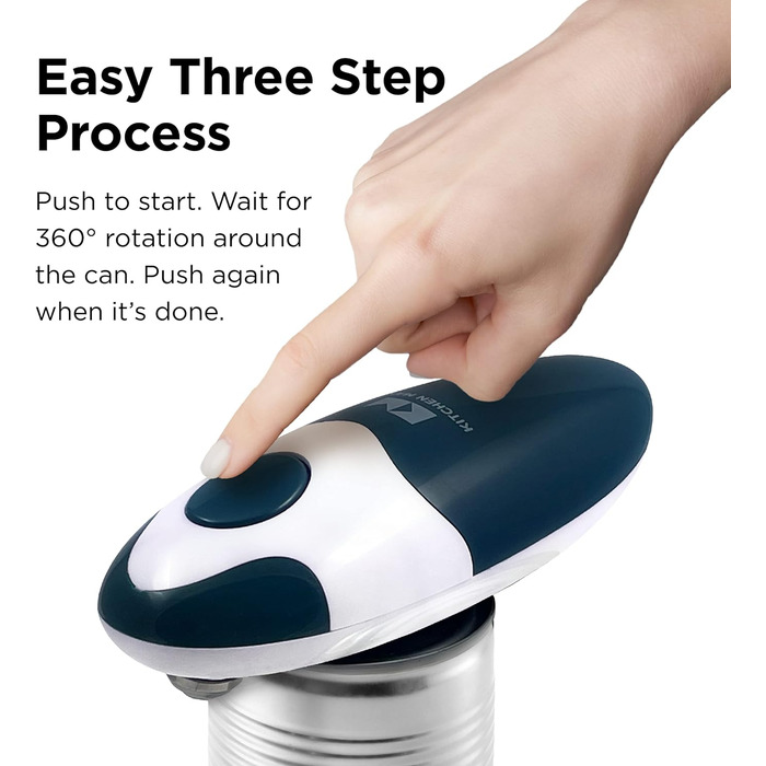 Електричний консервний нож Kitchen Mama V2 - Покращене лезо відкриває будь-яку форму банки, консервний ніж без гострих країв, гігієнічний, компактний і бездротовий -Navy