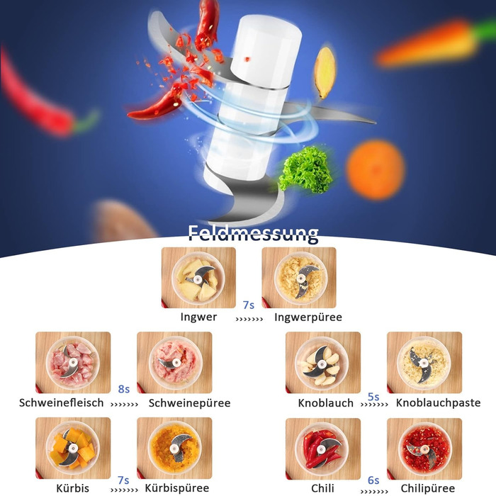 Кухонний подрібнювач NAUDILIFE електричний, 300 мл Подрібнити за 3 секунди, Mini angel Бездротова нарізка цибулі USB, зі скляним контейнером, підходить для цибулі/фруктів/горіхів/м'яса/, JRQ-240 білий
