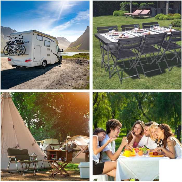 Складаний стіл Perel, фуршетний стіл, кемпінговий стіл, стіл для пікніка, чорний дерев&39яний вигляд, складаний та портативний з ручкою, стільниця з HDPE та сталевий каркас, 180 x 75 x 72 см, для використання в приміщенні та на вулиці