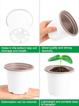 Горщики для розсади 9 см з лотком для розсади (без отворів) 4 лотки для посадки з 50 горщиками для розсади, для підвіконь та теплиць, для пророщування рослин, мікрозелені, гідропонного вирощування, 50 шт. білого пластику 9 см та лоток