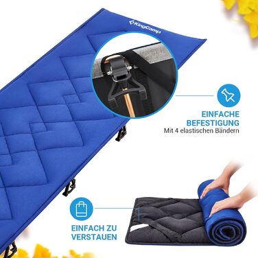 Подушка для кемпінгового ліжка KingCamp для кемпінгових меблів, м&39яка підкладка, підходить для розкладних ліжок та шезлонгів, бавовняна суміш, нековзка та миється, підвищення комфорту для вуличних ліжок, синя з ромбоподібним візерунком 350 г/м, 203 76 с