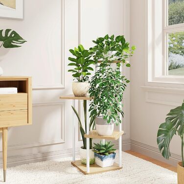 Підставка для рослин Bamworld, підставка для квітів для приміщень, 4-рівнева полиця для рослин, металева підставка для рослин, декор для балкону на відкритому повітрі, квітковий горщик для спальні, кімнатні рослини, стіл для посадки рослин (білий), 4-рівн