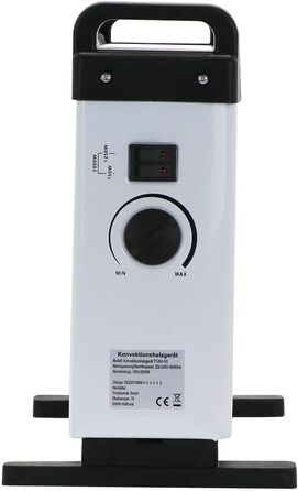 Електричний конвектор-радіатор Tronitechnik з 3 рівнями потужності 750/1250/2000 Вт, портативний з ручкою для перенесення та термостатом, захист від перегріву, окремостоячий, білий KH-101 2 кВт